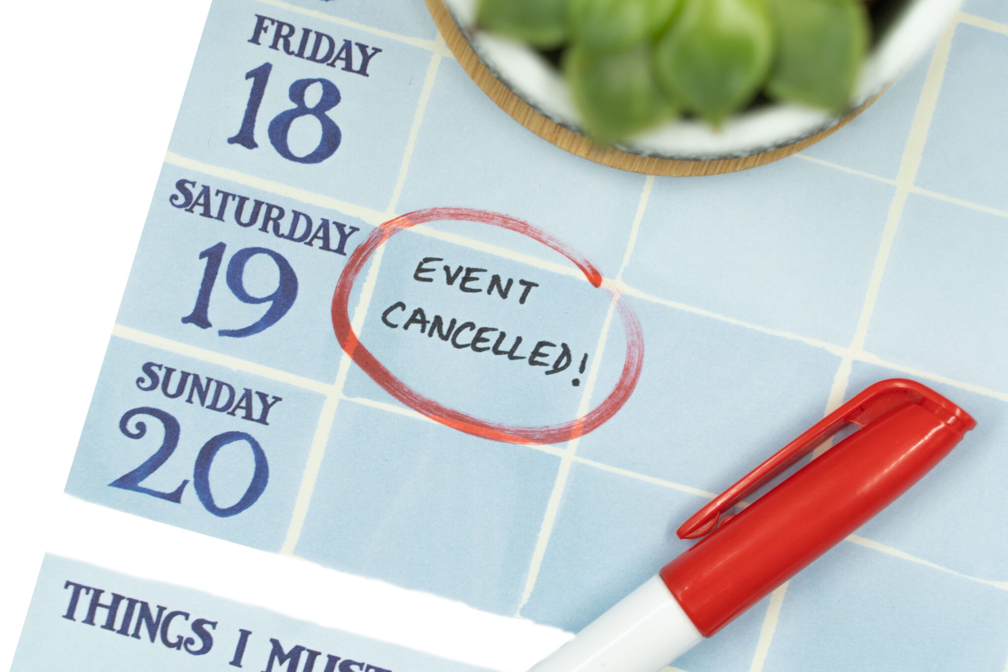 Event Cancelled Marked On Calendar